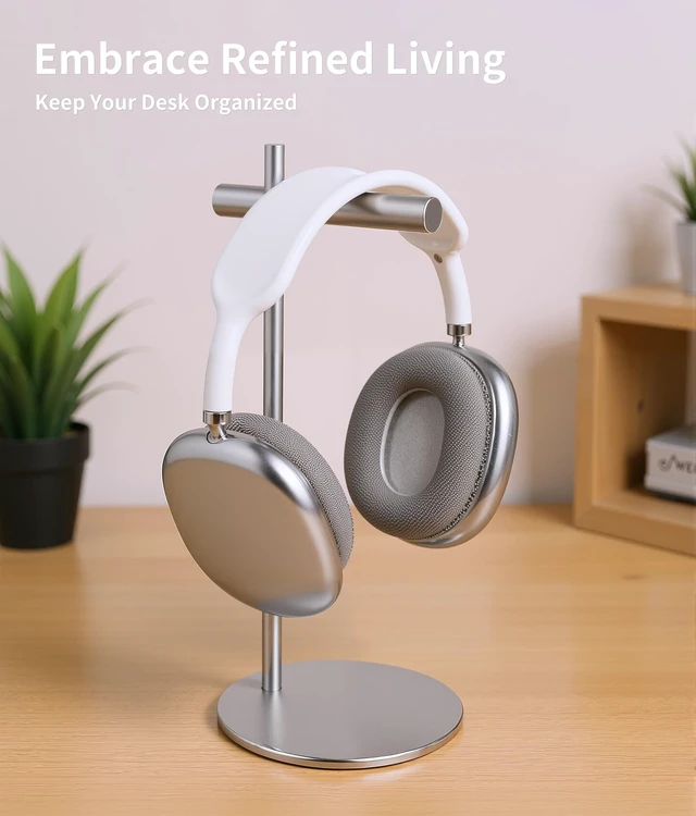 Alt view image 2 of 6 - Aluminum Alloy Headphone Stand for Desk with Non-Slip Base - Universal Headset Stand Compatible with Over-Ear, On-Ear and Neckband Headphones (Silver)