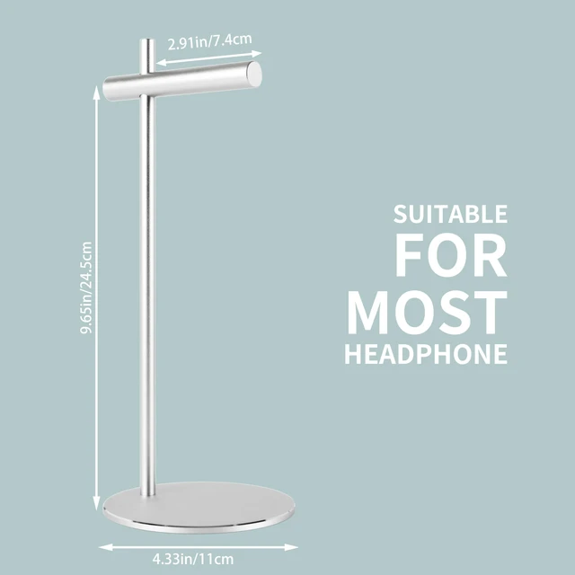 Alt view image 6 of 6 - Aluminum Alloy Headphone Stand for Desk with Non-Slip Base - Universal Headset Stand Compatible with Over-Ear, On-Ear and Neckband Headphones (Silver)