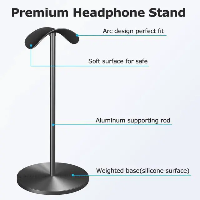 Alt view image 2 of 7 - Headphone for Desk Hanger Holder Organizer Keeper Racks Storage Mount Gaming Headset Stand Premium Functional Craftmanship Headset Stand (Metallic Black)