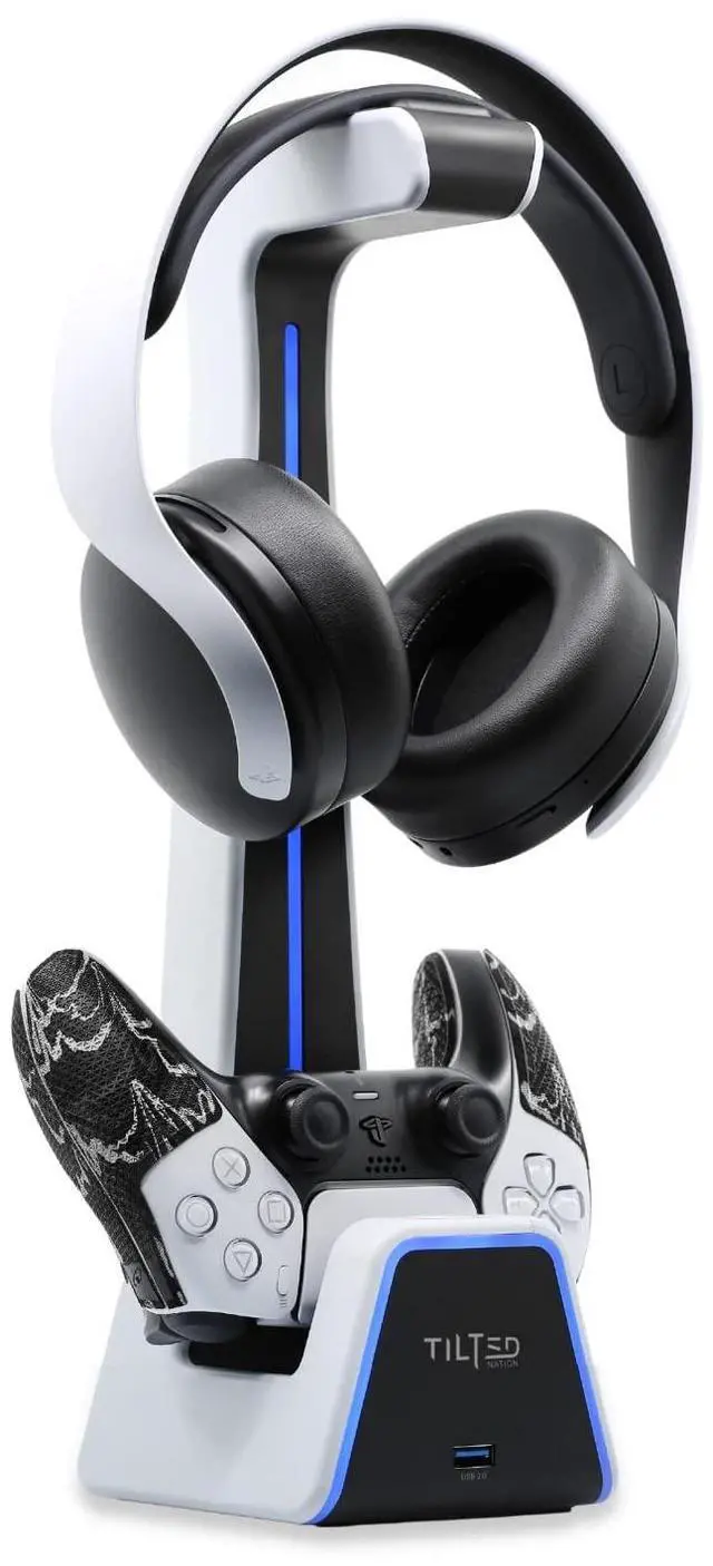 Main image of Gaming Headset and Controller Stand | Premium PS5 Accessories (Clean Space with Charging Station) Headphone and Controller Holder for Desk, PlayStation 5, Xbox Game,