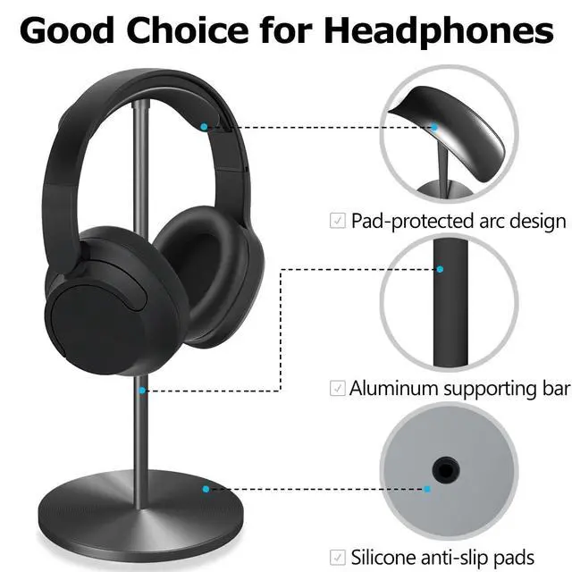 Alt view image 5 of 7 - Headphone for Desk Hanger Holder Organizer Keeper Racks Storage Mount Gaming Headset Stand Premium Functional Craftmanship Headset Stand (Metallic Black)