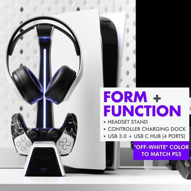 Alt view image 2 of 7 - Gaming Headset and Controller Stand | Premium PS5 Accessories (Clean Space with Charging Station) Headphone and Controller Holder for Desk, PlayStation 5, Xbox Game,
