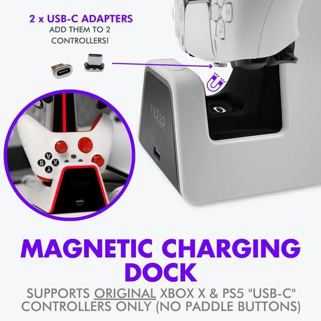 Alt view image 4 of 7 - Gaming Headset and Controller Stand | Premium PS5 Accessories (Clean Space with Charging Station) Headphone and Controller Holder for Desk, PlayStation 5, Xbox Game,