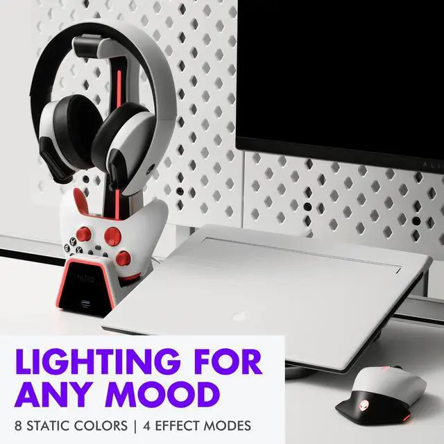 Alt view image 3 of 7 - Gaming Headset and Controller Stand | Premium PS5 Accessories (Clean Space with Charging Station) Headphone and Controller Holder for Desk, PlayStation 5, Xbox Game,