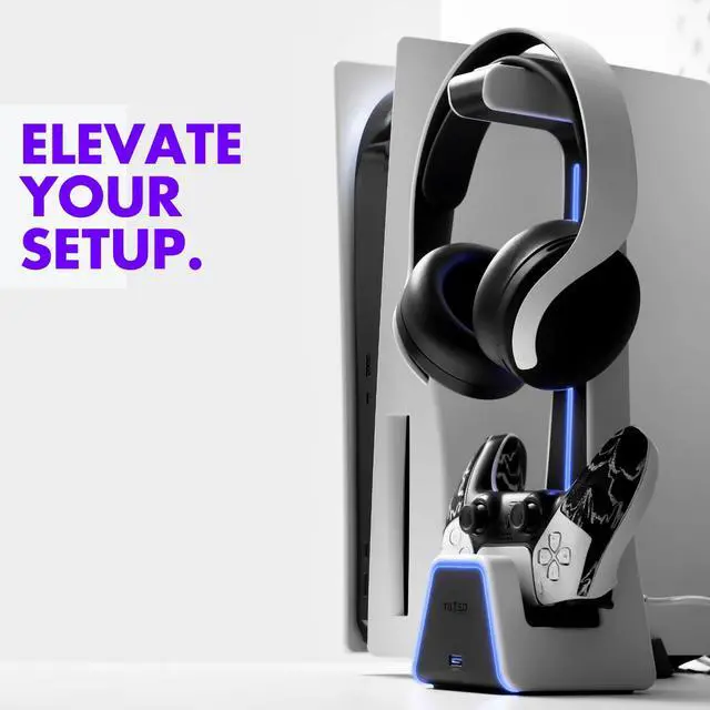 Alt view image 7 of 7 - Gaming Headset and Controller Stand | Premium PS5 Accessories (Clean Space with Charging Station) Headphone and Controller Holder for Desk, PlayStation 5, Xbox Game,