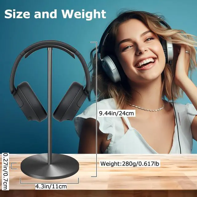Alt view image 6 of 7 - Headphone for Desk Hanger Holder Organizer Keeper Racks Storage Mount Gaming Headset Stand Premium Functional Craftmanship Headset Stand (Metallic Black)