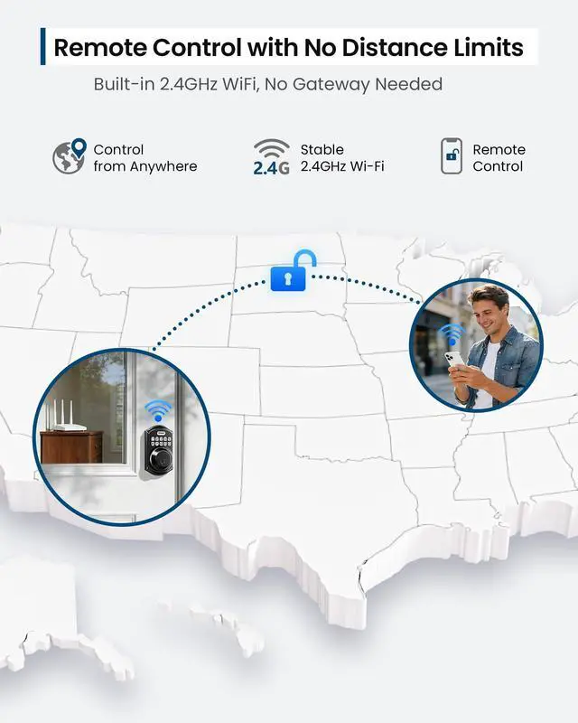 Alt view image 4 of 7 - TE011W WiFi Smart Deadbolt, Keyless Entry Door Lock, Matte Black