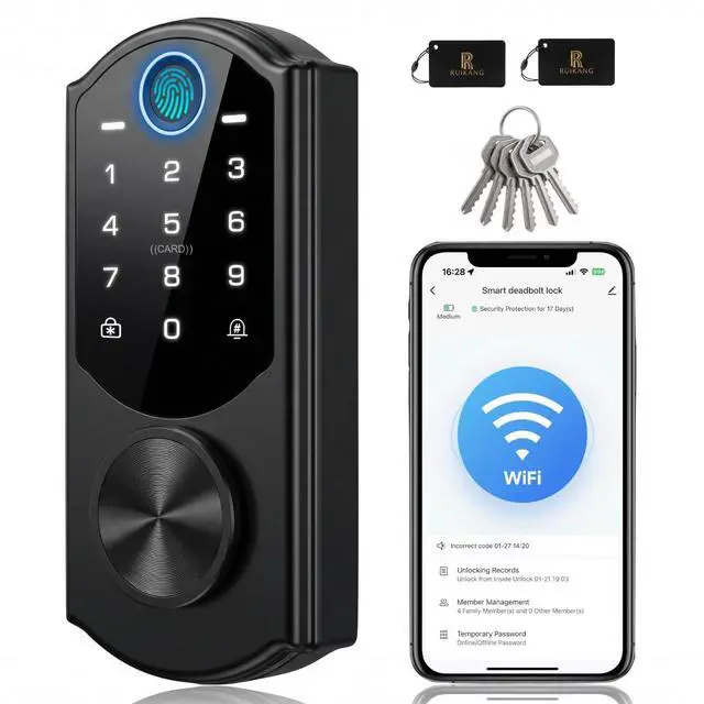Main image of Keyless Entry Door Lock with Built-in WiFi, Fingerprint Smart Lock for Front Door, Touchscreen Keypad Deadbolt, App Remote Control, Auto Lock, Easy Installation