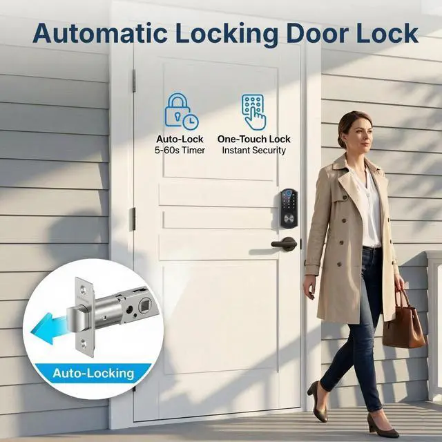 Alt view image 4 of 7 - Keyless Entry Door Lock with Built-in WiFi, Fingerprint Smart Lock for Front Door, Touchscreen Keypad Deadbolt, App Remote Control, Auto Lock, Easy Installation