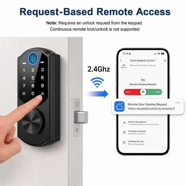 Alt view image 7 of 7 - Keyless Entry Door Lock with Built-in WiFi, Fingerprint Smart Lock for Front Door, Touchscreen Keypad Deadbolt, App Remote Control, Auto Lock, Easy Installation