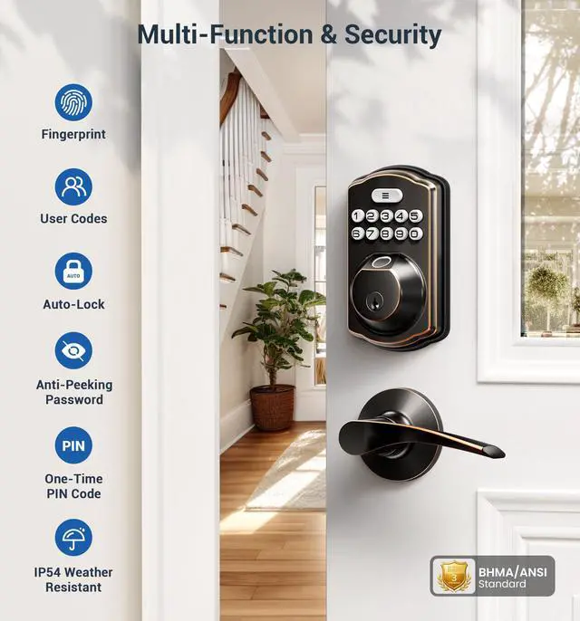 Alt view image 4 of 7 - KS02B Fingerprint Door Lock with 2 Lever Handles, Oil Rubbed Bronze