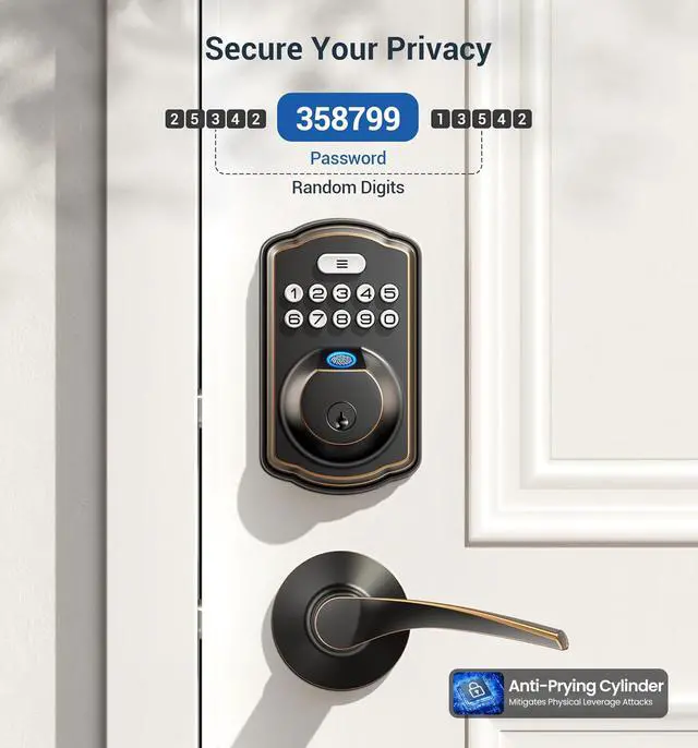 Alt view image 6 of 7 - KS02B Fingerprint Door Lock with 2 Lever Handles, Oil Rubbed Bronze