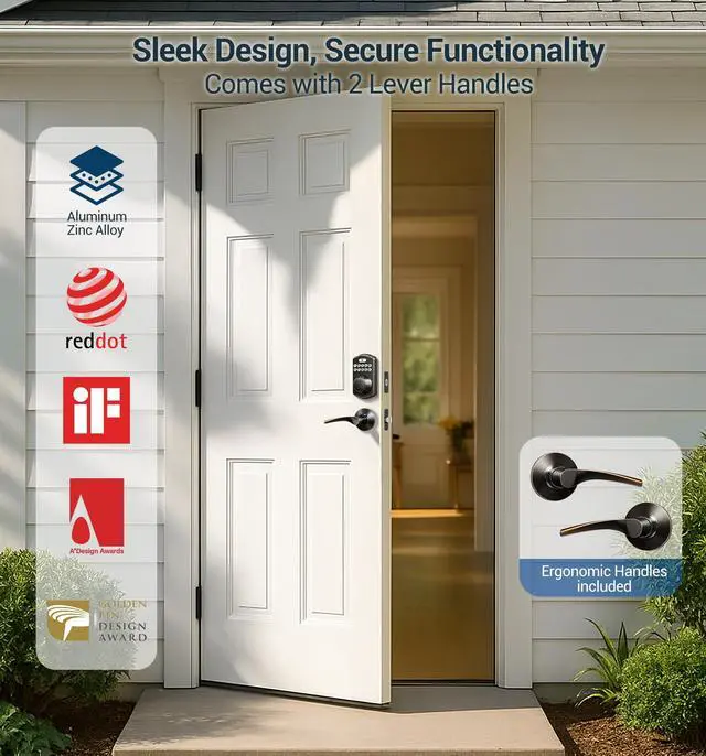 Alt view image 7 of 7 - KS02B Fingerprint Door Lock with 2 Lever Handles, Oil Rubbed Bronze