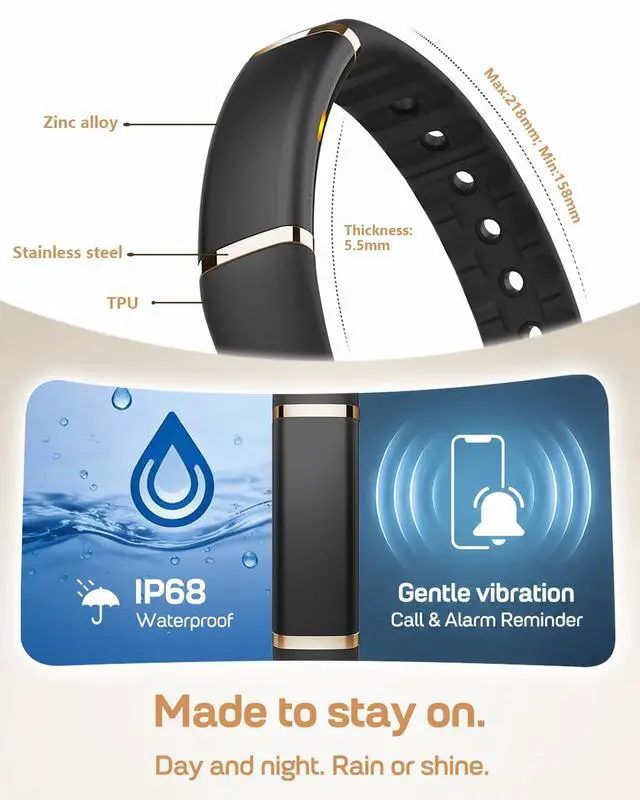 Alt view image 6 of 7 - Screenless Fitness Tracker for Women Men, Health and Fitness Wearable with 24/7 Heart Rate, Blood Pressure and HRV Sleep Monitor, Subscription Free Activity Tracker for Android & iPhone