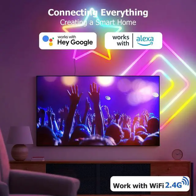 Alt view image 2 of 6 - 16.4ft WiFi RGB Rope Lights with Music Sync, Waterproof, Dimmable