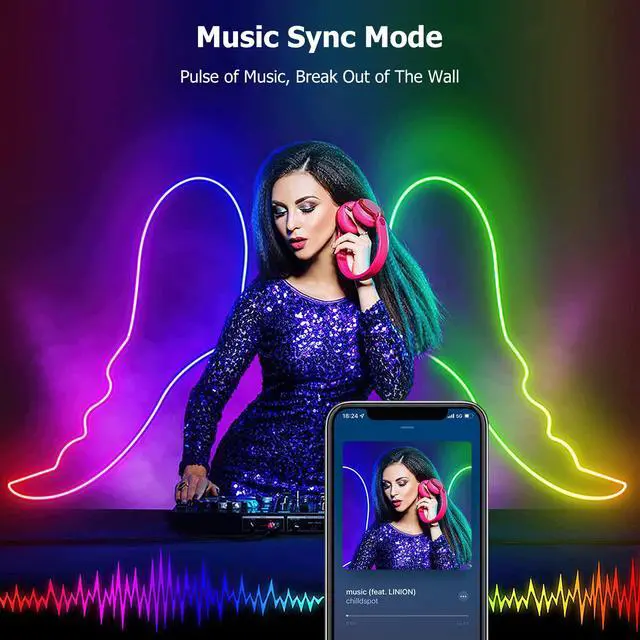 Alt view image 4 of 6 - 16.4ft WiFi RGB Rope Lights with Music Sync, Waterproof, Dimmable