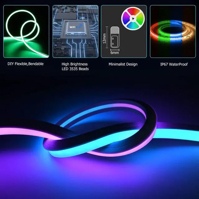 Alt view image 5 of 6 - 16.4ft WiFi RGB Rope Lights with Music Sync, Waterproof, Dimmable
