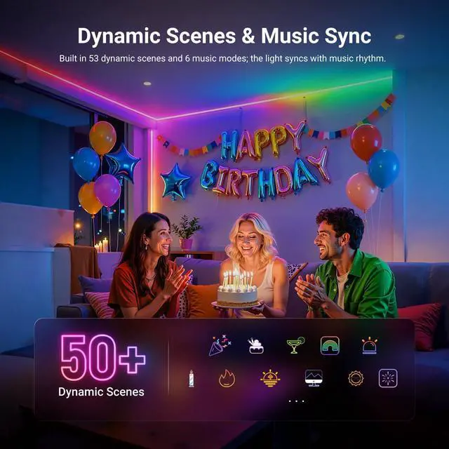 Alt view image 4 of 7 - 9.84ft/3m LED Strip Lights Front Lit, Smart AI RGB IC Cuttable Neon Rope Light, App Control Color Changing, Bedroom Gaming Room Home Indoor Wall Decor, Compatible with Google and Alexa, NS01