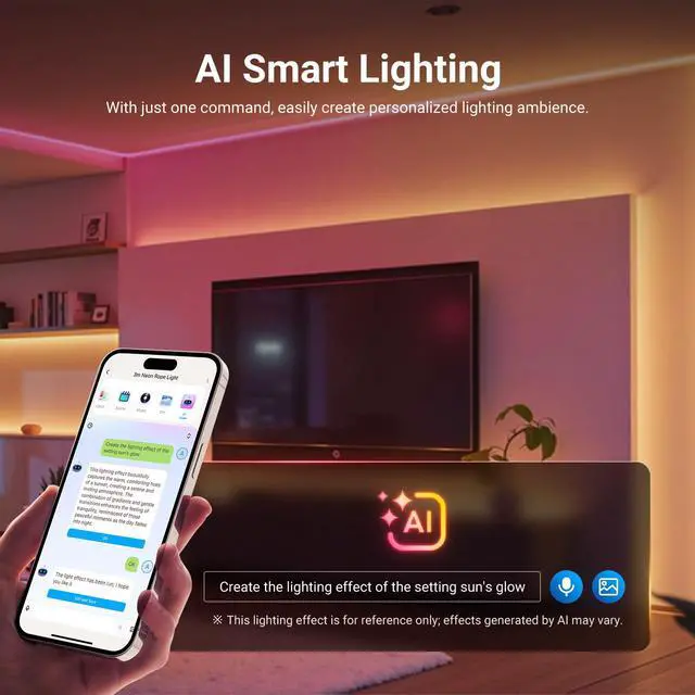 Alt view image 5 of 7 - 9.84ft/3m LED Strip Lights Front Lit, Smart AI RGB IC Cuttable Neon Rope Light, App Control Color Changing, Bedroom Gaming Room Home Indoor Wall Decor, Compatible with Google and Alexa, NS01