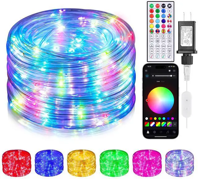Main image of 49FT LED Rope Lights Outdoor Indoor Color Changing with Remote & APP