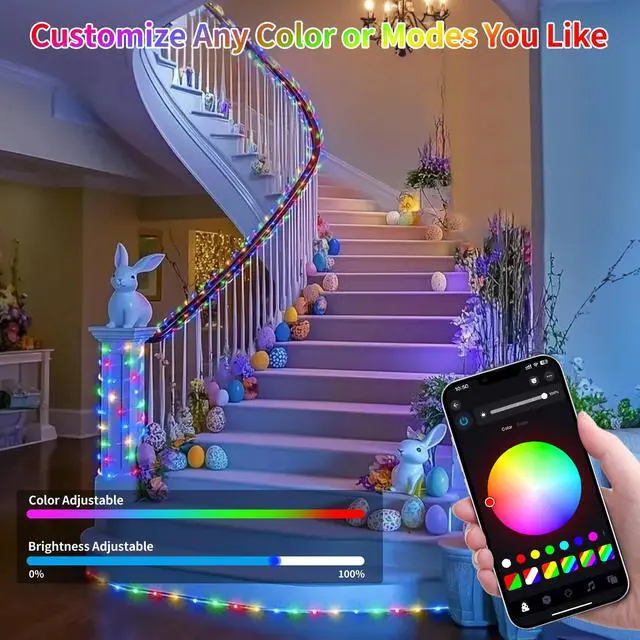 Alt view image 3 of 7 - 49FT LED Rope Lights Outdoor Indoor Color Changing with Remote & APP