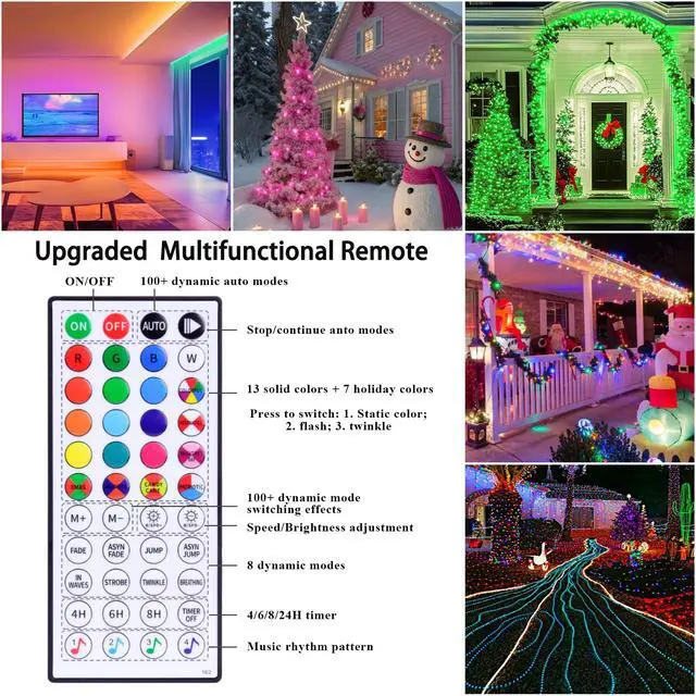 Alt view image 4 of 7 - 49FT LED Rope Lights Outdoor Indoor Color Changing with Remote & APP