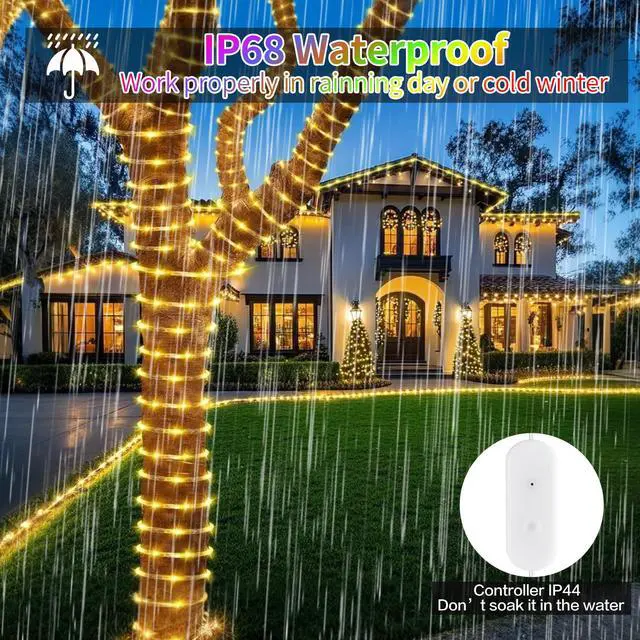 Alt view image 7 of 7 - 49FT LED Rope Lights Outdoor Indoor Color Changing with Remote & APP