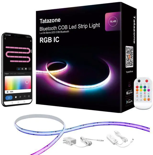 Main image of 16.4ft Bluetooth RGB+IC COB Led Strip Light with App, Chasing COB Light Strip, Segmented Control, Music Sync, Color Changing Led Lights for Home Decor, Gaming, Cabinet, Desk