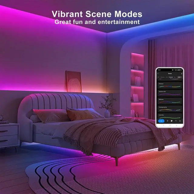 Alt view image 7 of 7 - 16.4ft Bluetooth RGB+IC COB Led Strip Light with App, Chasing COB Light Strip, Segmented Control, Music Sync, Color Changing Led Lights for Home Decor, Gaming, Cabinet, Desk