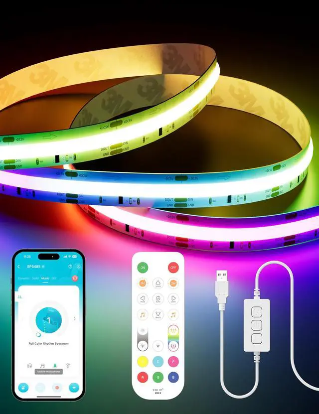 Main image of RGB Smart IC COB LED Strip Light 5V USB,Color Chasing UL-Listed Multicolor Flexible Tape LED Strip Light 9.84ft/3m Compatible with Alexa/Google Assistant,for TV,Desk,Monitor DIY Decoration