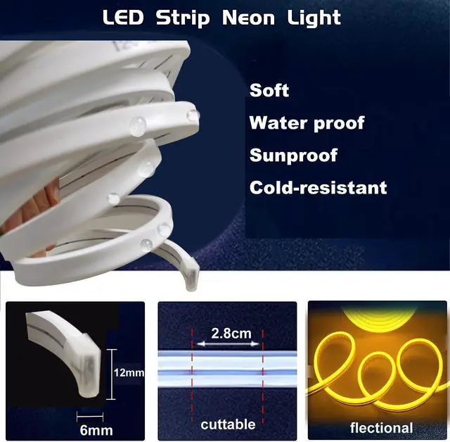Alt view image 3 of 7 - 16.4ft LED Neon Rope Lights, 12V RGB Color Changing Strip Lights with APP & Remote Control, IP67 Waterproof Music Sync Light Strip for Bedroom, Gaming Room, Outdoor, Party Decor
