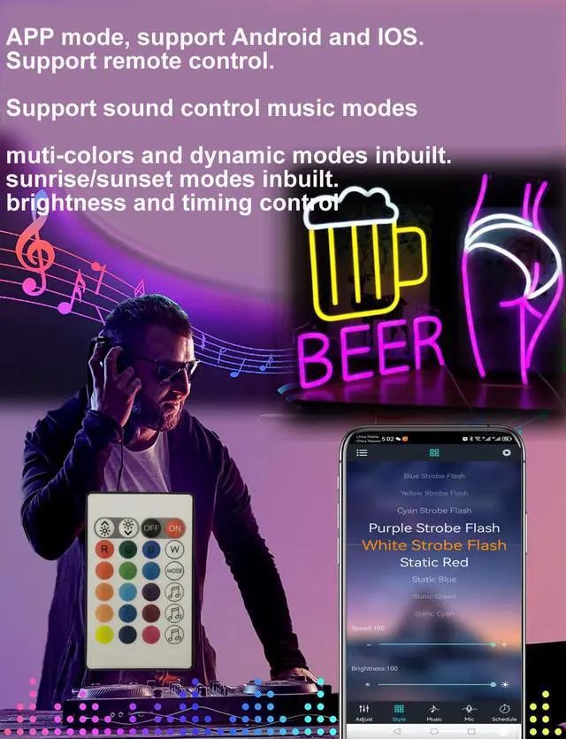 Alt view image 4 of 7 - 16.4ft LED Neon Rope Lights, 12V RGB Color Changing Strip Lights with APP & Remote Control, IP67 Waterproof Music Sync Light Strip for Bedroom, Gaming Room, Outdoor, Party Decor