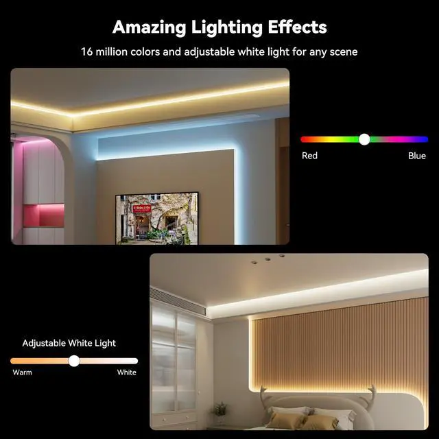 Alt view image 4 of 7 - RGB COB LED Strip Light 32.8ft/10m,Color Changing Dimmable Super Bright Strip Light 24V,Work with Alexa/Google Assistant/Tuya Multicolor Flexible Tape Light,for TV,Bedroom,Party DIY Decoration