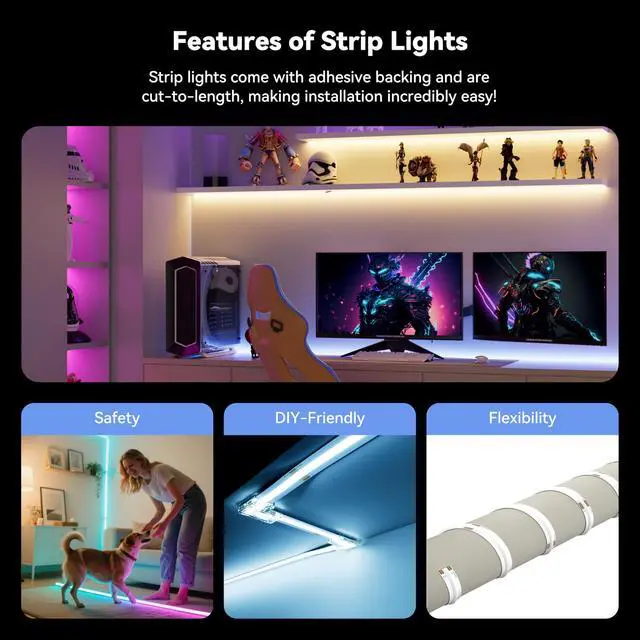 Alt view image 5 of 7 - RGB COB LED Strip Light 32.8ft/10m,Color Changing Dimmable Super Bright Strip Light 24V,Work with Alexa/Google Assistant/Tuya Multicolor Flexible Tape Light,for TV,Bedroom,Party DIY Decoration