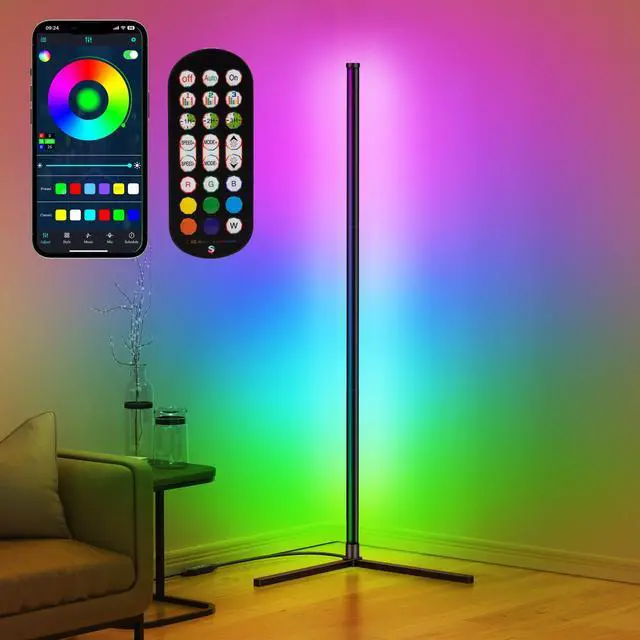 Main image of LED Corner Floor Lamp RGB Color Changing Standing Lamp App Remote Sync
