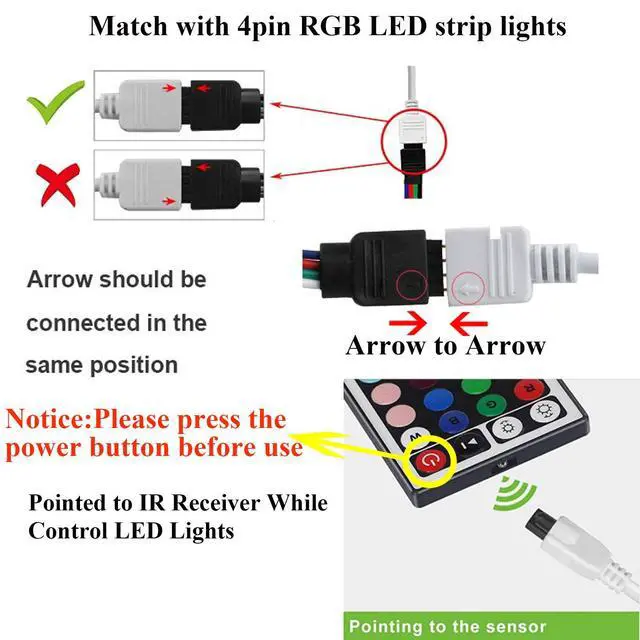 Alt view image 3 of 7 - 44 Key RGB LED Strip Lights IR Remote Controller with Wireless Rectifier Control Box and DC 12V 3A Power Supply Plug Adapter for 2835 3528 5050 LED Strip Lights Flexible Tape Lighting