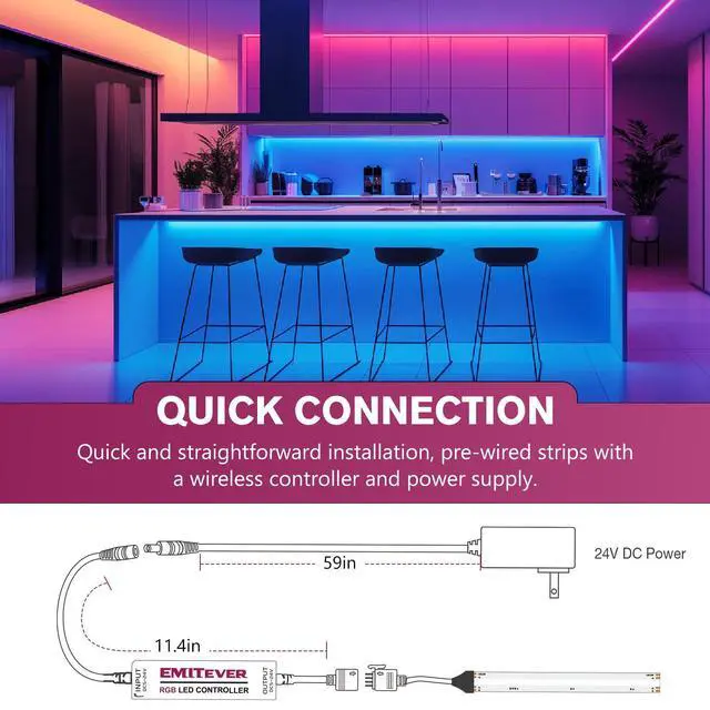 Alt view image 4 of 7 - RGB COB Strip Light Kit 16.4ft,3150LEDs,Dimmable Color Changing