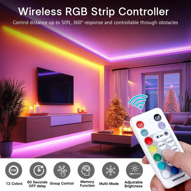 Alt view image 6 of 7 - RGB COB Strip Light Kit 16.4ft,3150LEDs,Dimmable Color Changing