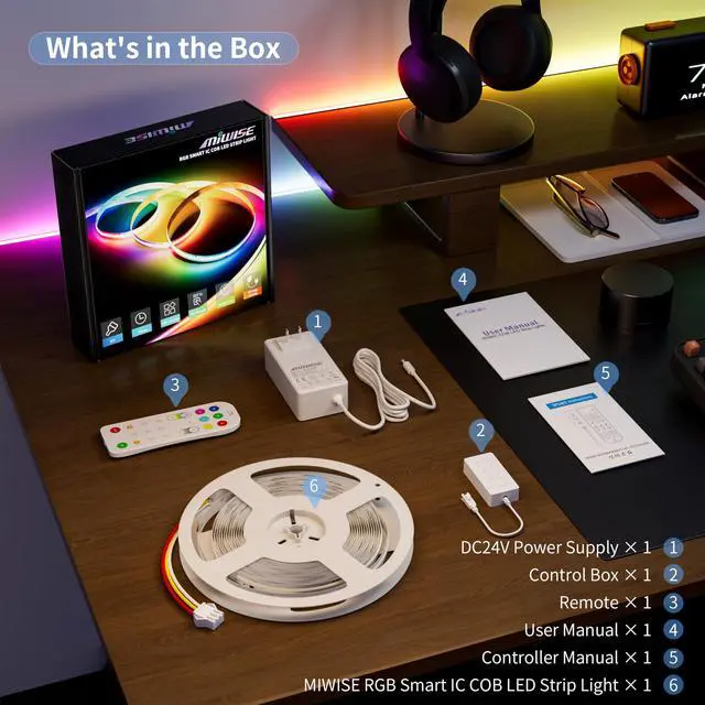 Alt view image 6 of 7 - RGB Smart IC COB LED Strip Light,32.8ft Color Chasing Flexible LED Tape Light,WS2811 Addressable RGB Strip with APP Control/Music Mode,Work with Alexa/Google,for Home DIY Lighting Projects