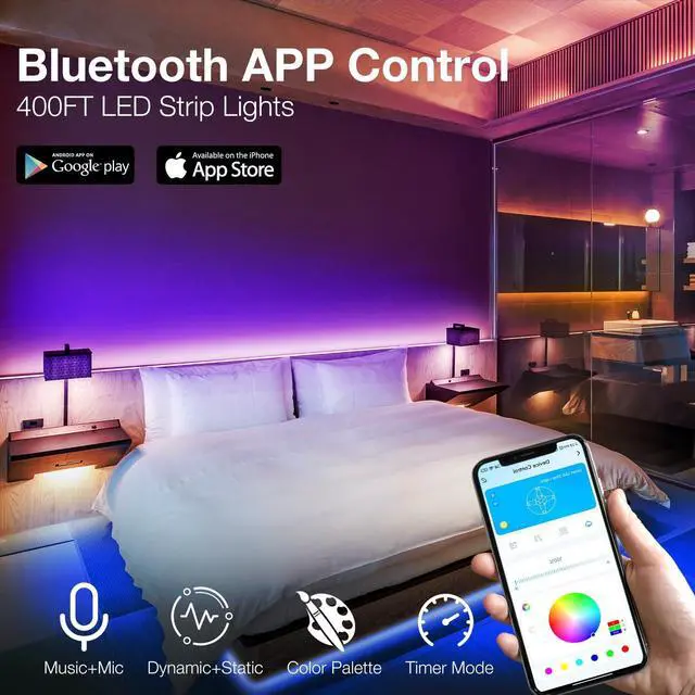 Alt view image 4 of 7 - LED Strip Lights 400 ft, Smart Light with App Remote Control, RGB LED Lights for Bedroom, Music Sync Color Changing for Room Home Decor Party Festival Halloween, Christmas (4 Rolls)