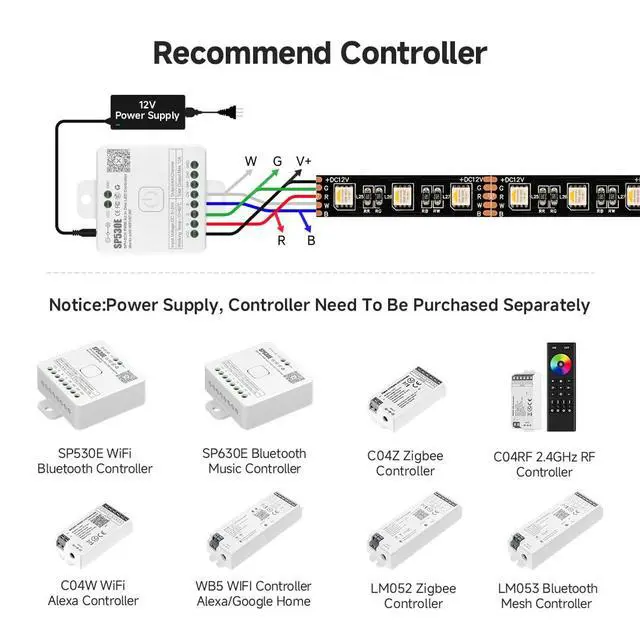 Alt view image 5 of 7 - RGBW LED Strip Lights,UL Listed,5050 4 Colors in 1 RGB + 6000K-7000K Cool White,12V DC,16.4ft/5m 60LEDs/m 12mm Black PCB, IP30 for Home Decoration(No Adapter or Controller)