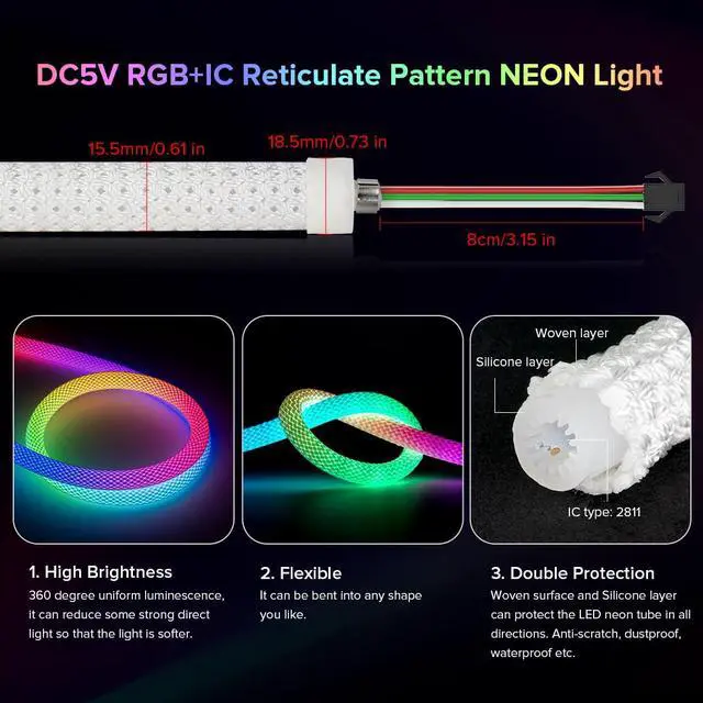 Alt view image 6 of 7 - 16.4FT WS2812B IC RGB Addressable Neon Rope Strip IP67 DC5V