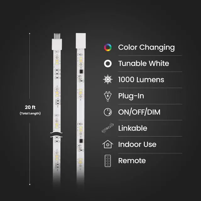 Alt view image 2 of 7 - LED Tape Lights RGB Tunable White, Cuttable, Linkable - 20FT