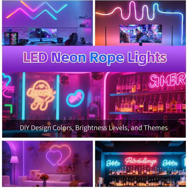 Alt view image 6 of 7 - 100FT RGB LED Neon Rope Lights, App & Remote Control, Flexible Waterproof IP65 Led Strip Lights, Music Sync Color Changing Multiple Modes Neon Lights for Bedroom Gaming Room Indoor & Outdoor Decor