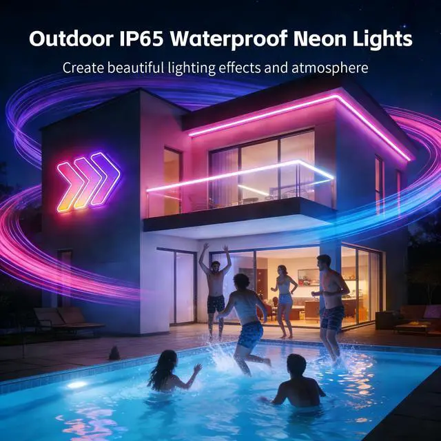 Alt view image 7 of 7 - 100FT RGB LED Neon Rope Lights, App & Remote Control, Flexible Waterproof IP65 Led Strip Lights, Music Sync Color Changing Multiple Modes Neon Lights for Bedroom Gaming Room Indoor & Outdoor Decor
