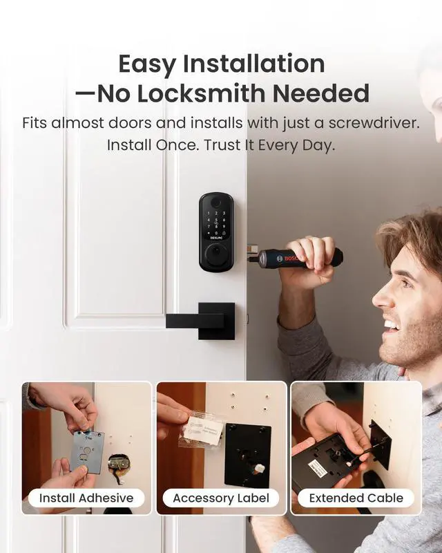 Alt view image 7 of 7 - B200 Fingerprint Smart Lock with 2 Lever Handles Set, Matte Black