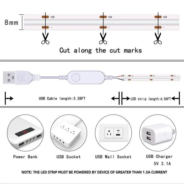 Alt view image 4 of 7 - Short RGB COB LED Strip Lights 1152 LEDs 5V USB (6.56FT/2M)