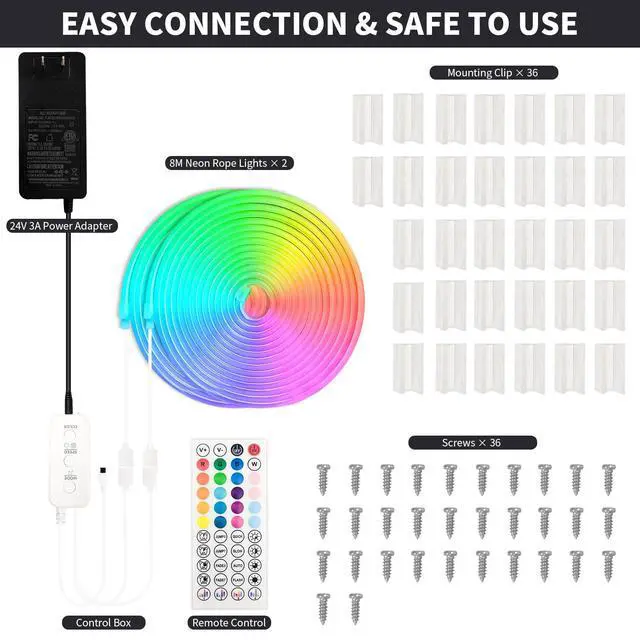 Alt view image 7 of 7 - 52FT LED Neon RGB+IC Lights IP65 Waterproof Outdoor Lights 2 Rolls