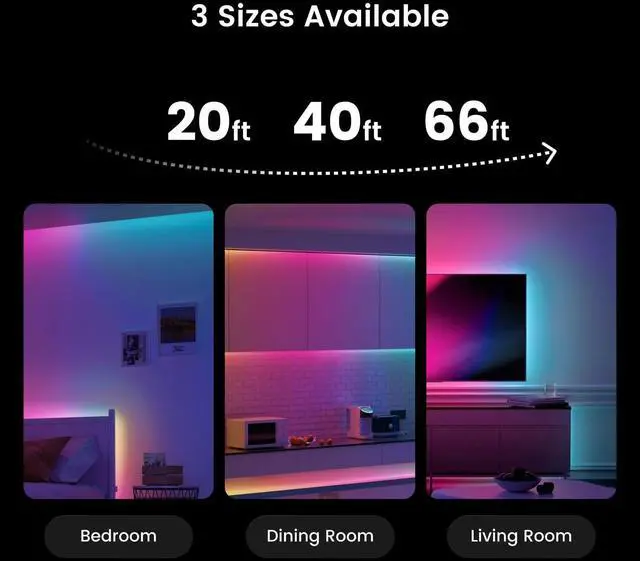 Alt view image 4 of 6 - 20FT LED Strip Lights, 108 LEDs Smart Light Strips with Music Sync, RGB Color Changing Light with Bluetooth Connected and APP Control, Led Lights for Bedroom, Living Room