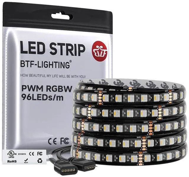 Main image of UL Listed RGBW LED Strip Lights,5050 4 Colors in 1 RGB + 2700K-3000K Warm White,24V DC,16.4ft/5m 60LEDs/m 12mm Black PCB, IP65 Waterproof for Home Decoration(No Adapter or Controller)